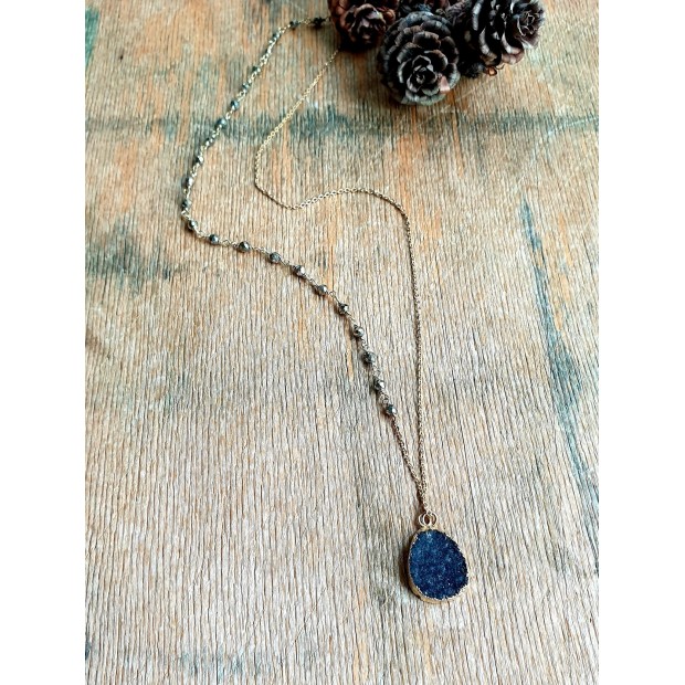 Hanka IN ilgas kaklo papuošalas su piritu ir kvarco drūza